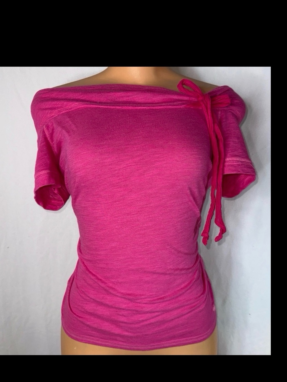 Abercrombie & Fitch Hot Pink Off-Shoulder Tie-Shoulder Short Sleeve Top